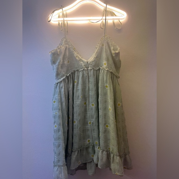New Forever 21 Green Floral Tiered Daisy Sundress Mini V Neck Summer Cottagecore - Picture 7 of 10